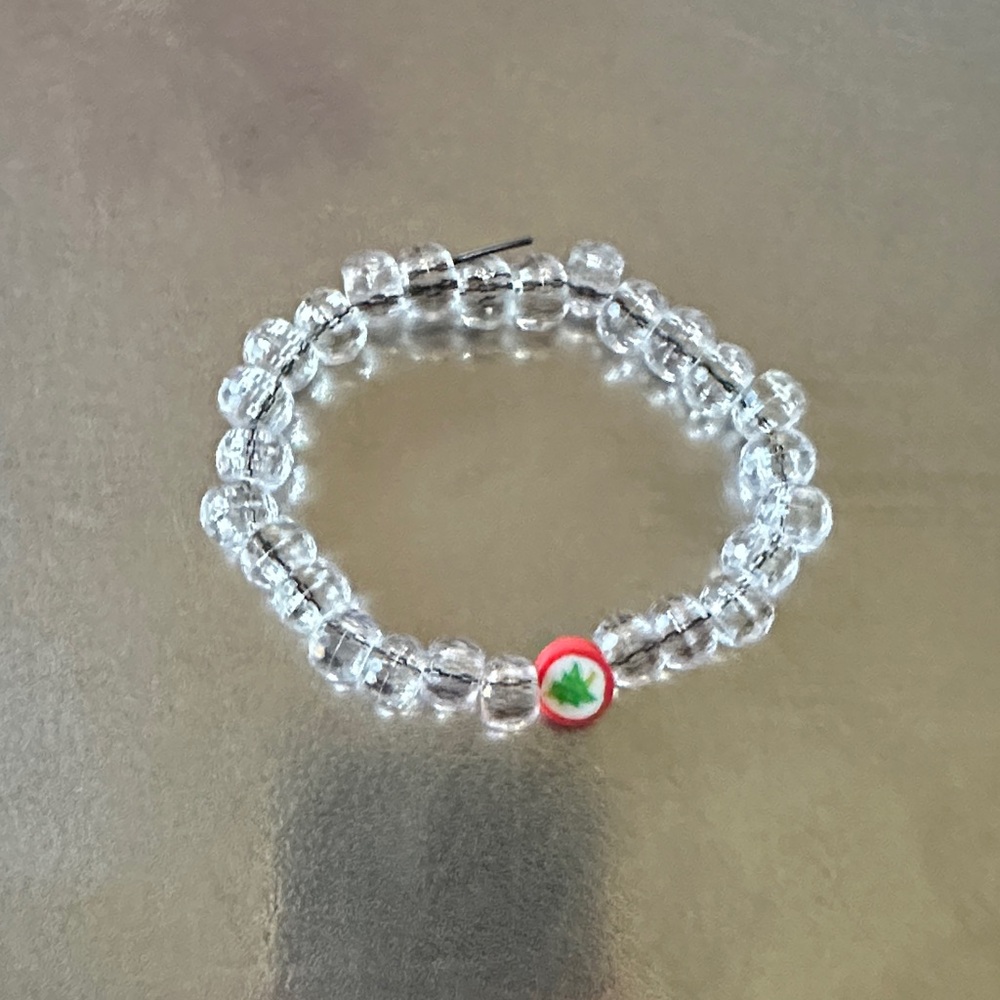 Clear Beaded Bracelet with Red Accent